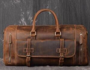 Distressed Leather Travel Weekender Duffle Bag 25” Monogram JH
